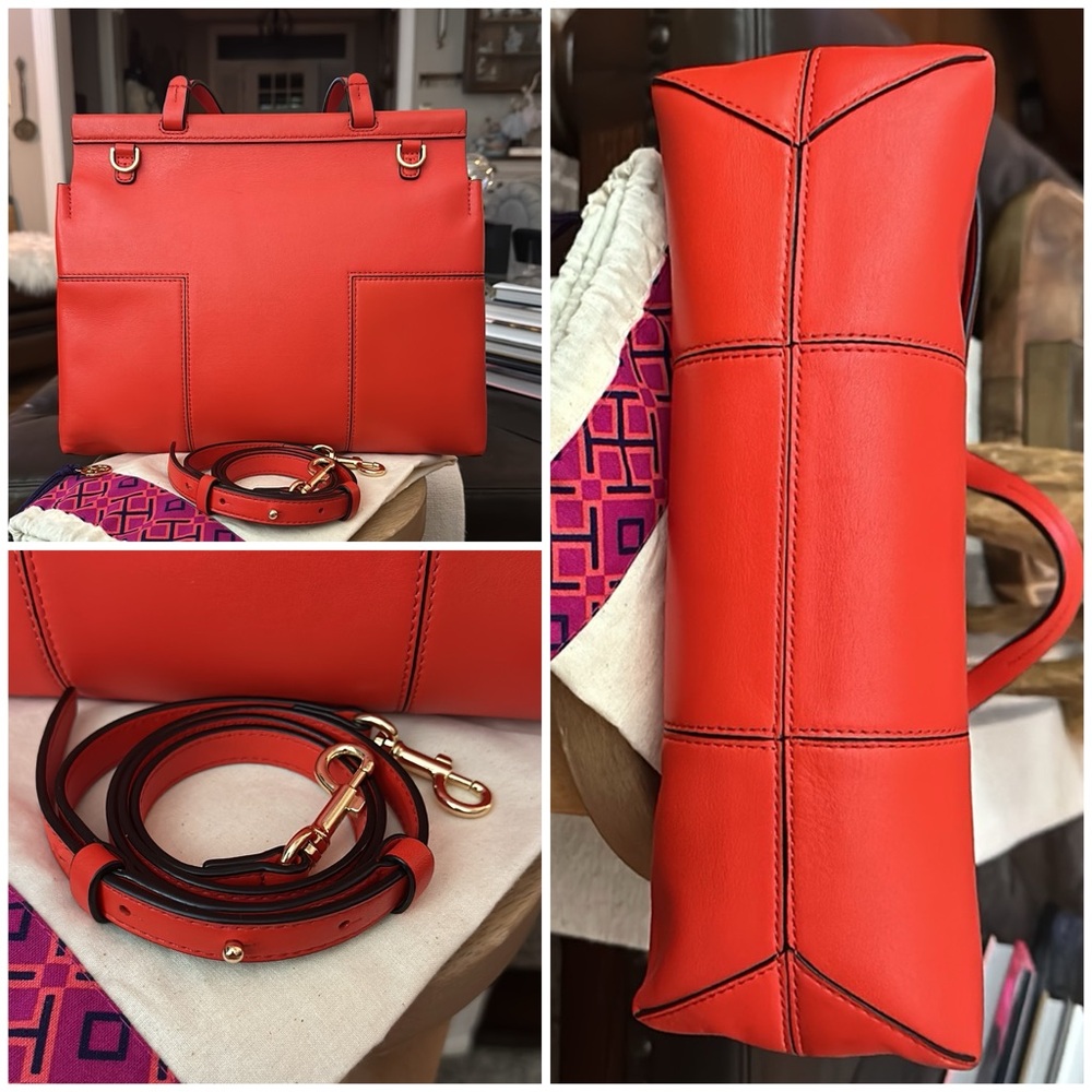 TORY BURCH Block T Leather Top Handle Crossbody Bag in Red, EUC - Picture 7 of 16